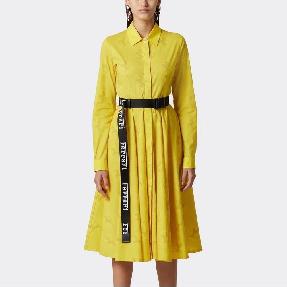 Ferrari Dress Cotton Logo Horse Print Midi Sz XS